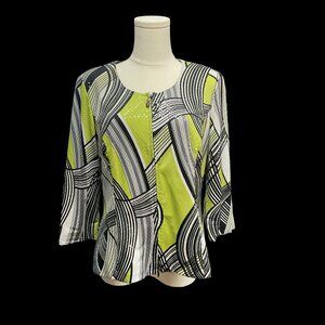 Green/White/Black Graphic Print Jacket w/ Sparkle Details